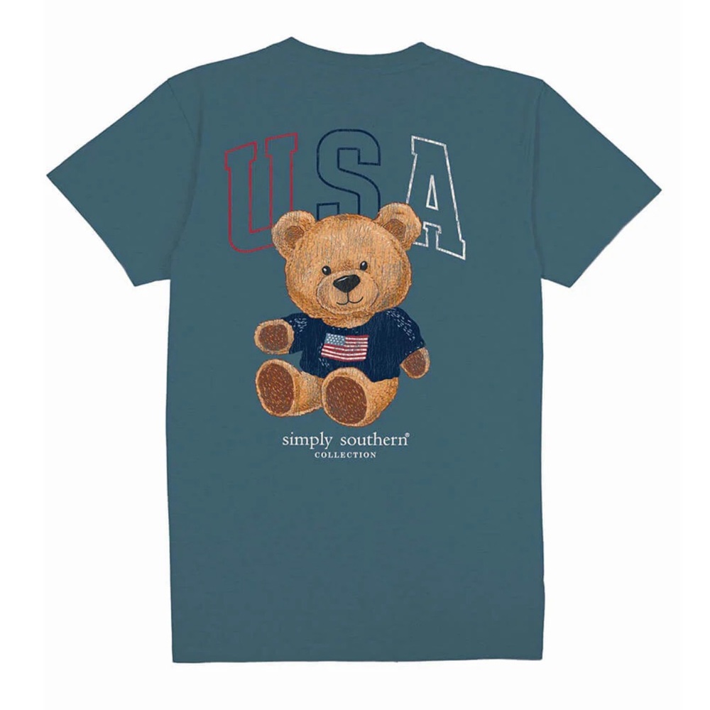 NWT Youth Medium M Kids Tshirt Tee Top Blue USA Teddy Bear NEW Girls Boys Unisex